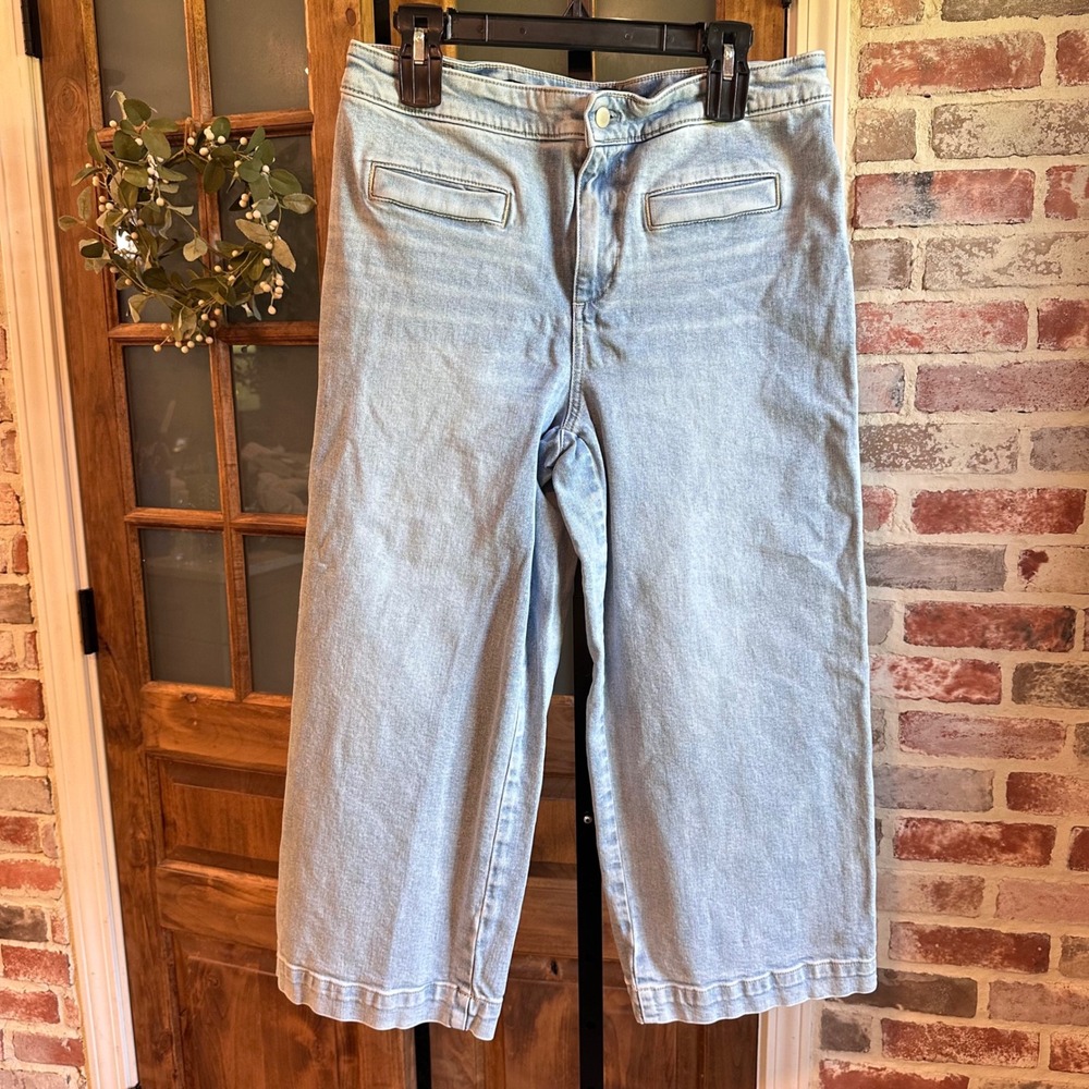 Talbots Wide Leg Crop Jean Women Light Wash High Rise Stretch Denim Boho 12